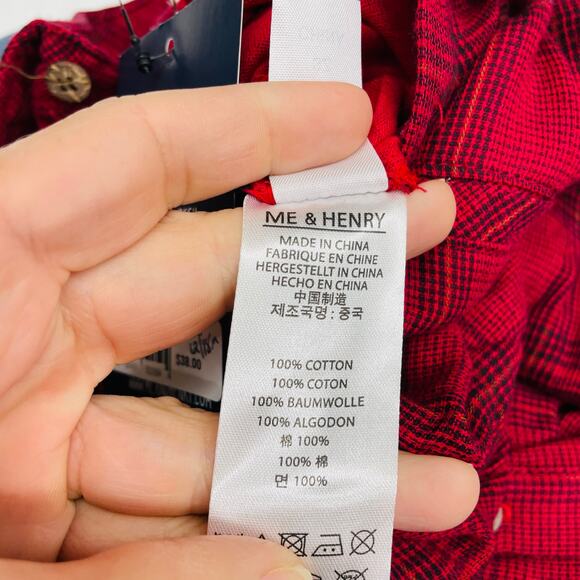 NWT Me & Henry 12/18M Red & Black Plaid Jasper Button Up Onesie - Picture 5 of 5